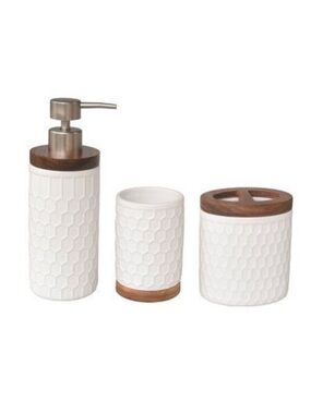 Target Wood 3pc Echo Bath Accessories Set White 88 Main Cup Toothbrush Soap NEW